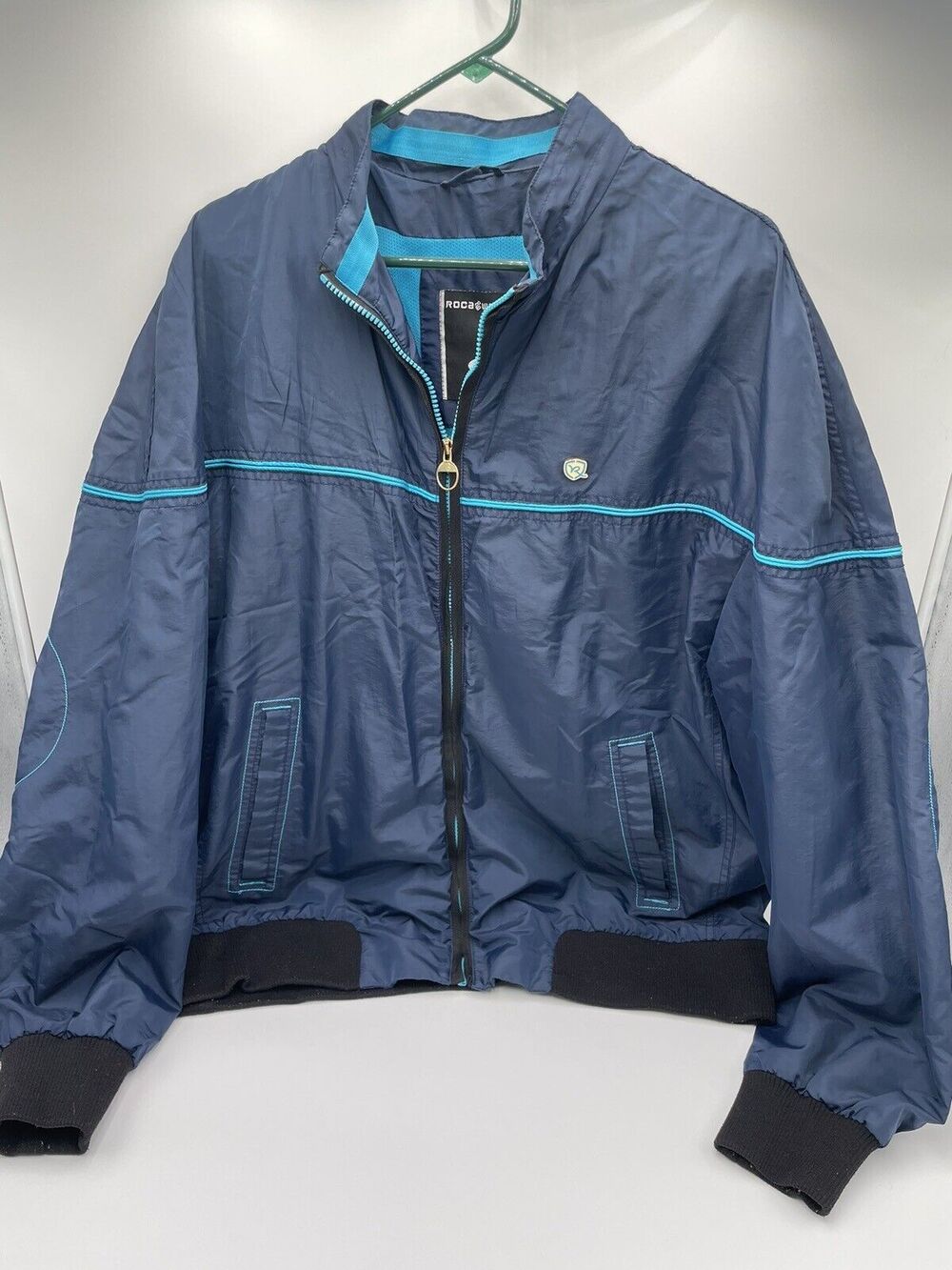 Rocawear Men's Vintage Y2K Navy Zip-Up Windbreaker Jacket XL